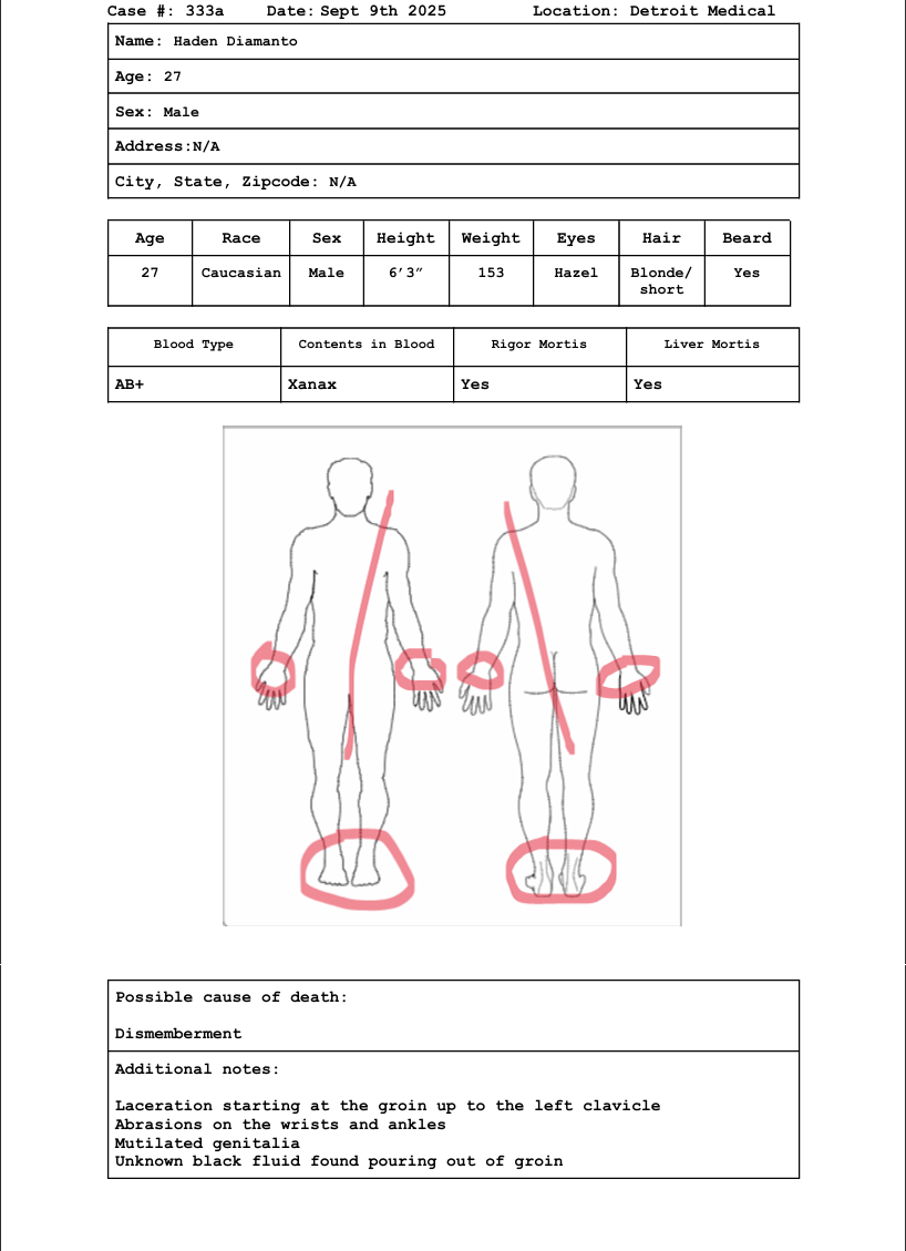 Autopsy Report for Haden Diamanto